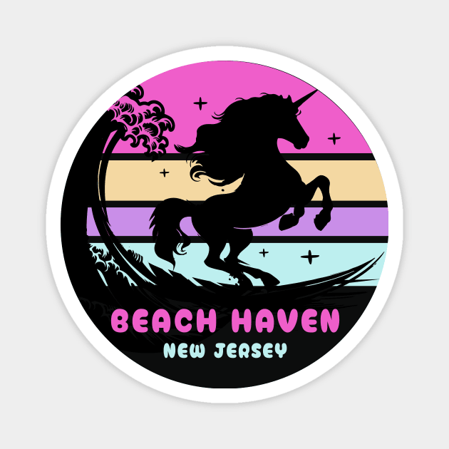 Surfing Unicorn At Beach Haven, New Jersey Magnet by ArtOnTheRun